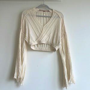 NWOT Free People airy cream knit blouse with long sleeves